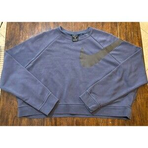 Nike Sweatshirt Womens X large Blue Black Dri-Fit Cropped Fleece Logo Training